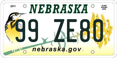 NE license plate 99ZE80