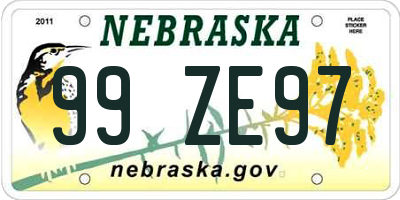 NE license plate 99ZE97