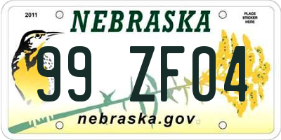 NE license plate 99ZF04