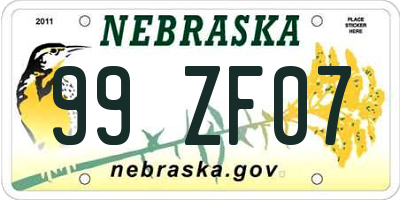 NE license plate 99ZF07