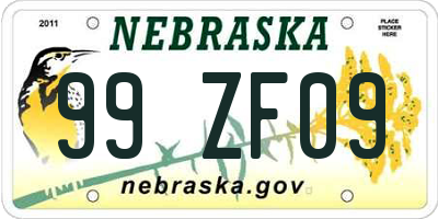 NE license plate 99ZF09