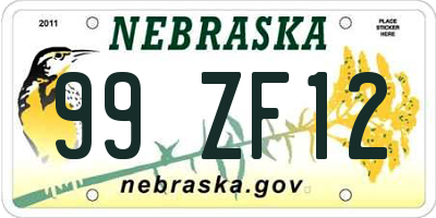 NE license plate 99ZF12