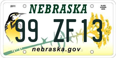 NE license plate 99ZF13