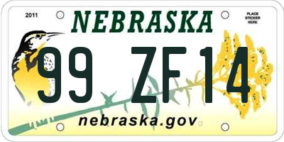 NE license plate 99ZF14