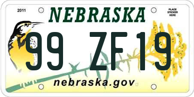 NE license plate 99ZF19