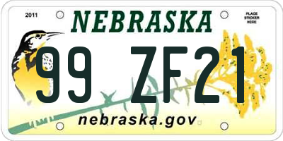 NE license plate 99ZF21