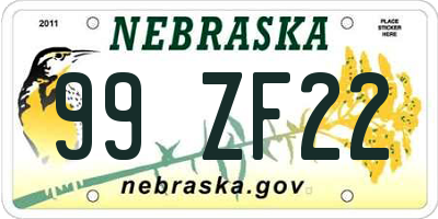 NE license plate 99ZF22