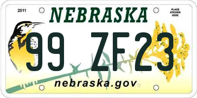 NE license plate 99ZF23