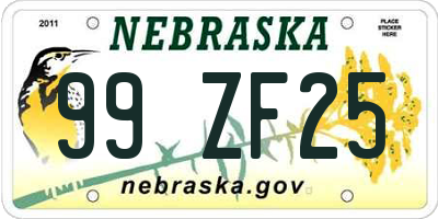 NE license plate 99ZF25