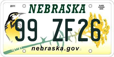 NE license plate 99ZF26