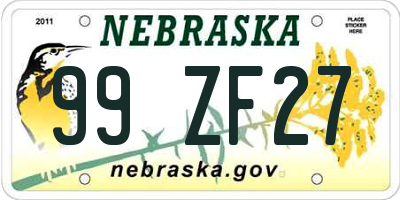 NE license plate 99ZF27