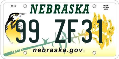 NE license plate 99ZF31