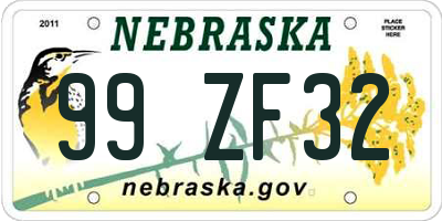 NE license plate 99ZF32