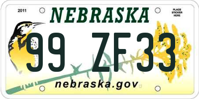 NE license plate 99ZF33