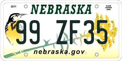 NE license plate 99ZF35