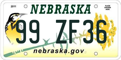 NE license plate 99ZF36