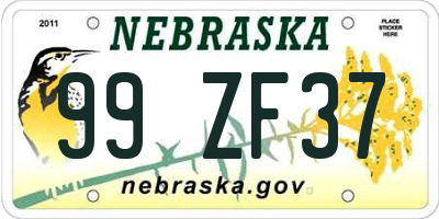 NE license plate 99ZF37