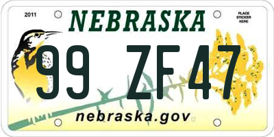 NE license plate 99ZF47