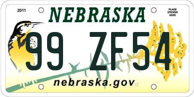 NE license plate 99ZF54