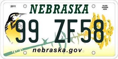 NE license plate 99ZF58