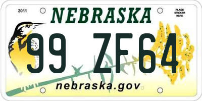 NE license plate 99ZF64