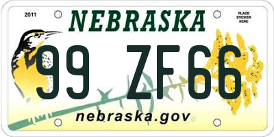 NE license plate 99ZF66