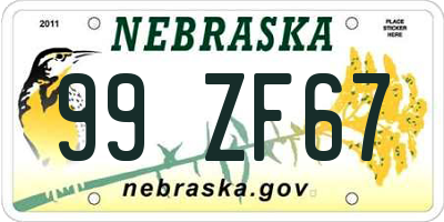 NE license plate 99ZF67