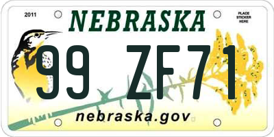 NE license plate 99ZF71