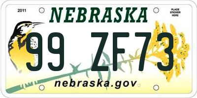 NE license plate 99ZF73