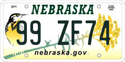 NE license plate 99ZF74