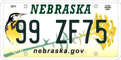 NE license plate 99ZF75