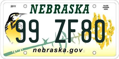 NE license plate 99ZF80