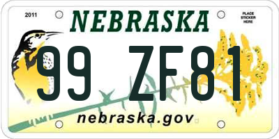 NE license plate 99ZF81