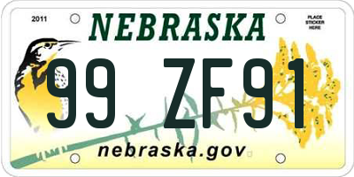 NE license plate 99ZF91