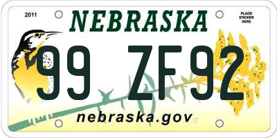 NE license plate 99ZF92