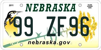 NE license plate 99ZF96