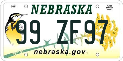 NE license plate 99ZF97