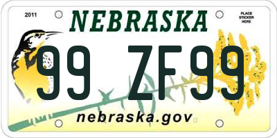 NE license plate 99ZF99