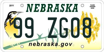NE license plate 99ZG08