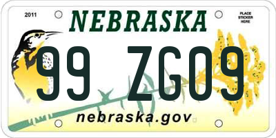 NE license plate 99ZG09