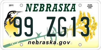 NE license plate 99ZG13