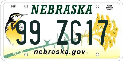 NE license plate 99ZG17