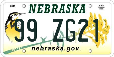 NE license plate 99ZG21