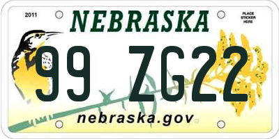 NE license plate 99ZG22