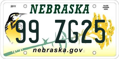 NE license plate 99ZG25