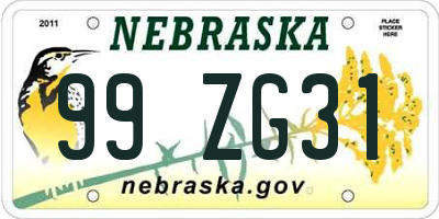 NE license plate 99ZG31