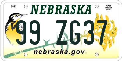 NE license plate 99ZG37