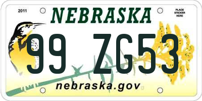 NE license plate 99ZG53