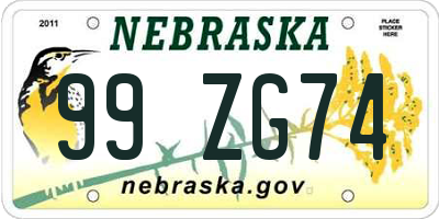 NE license plate 99ZG74
