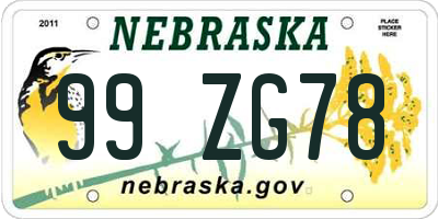 NE license plate 99ZG78